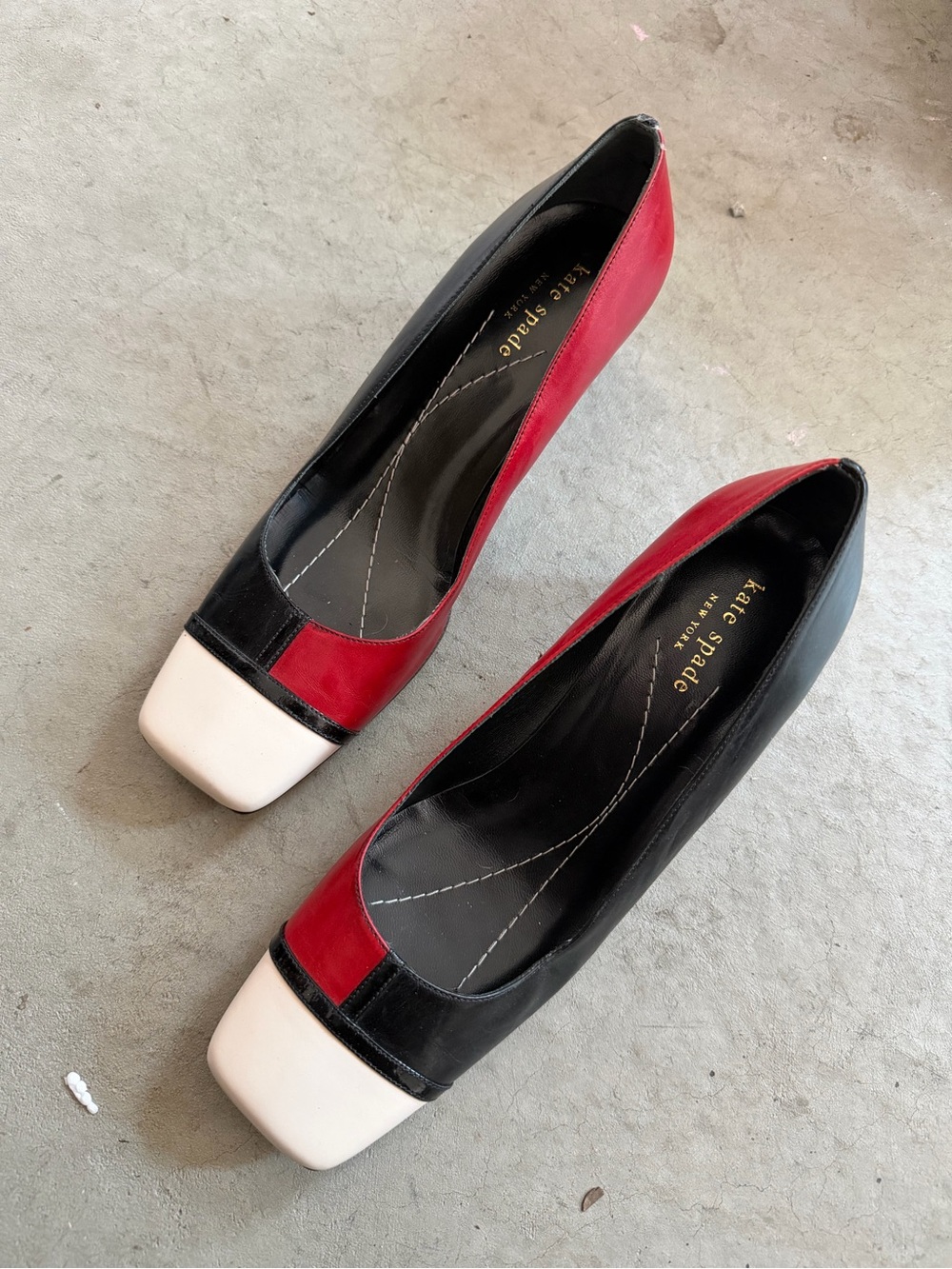 kate spade Colorblock Black Red Cream Square-Toe Flats
